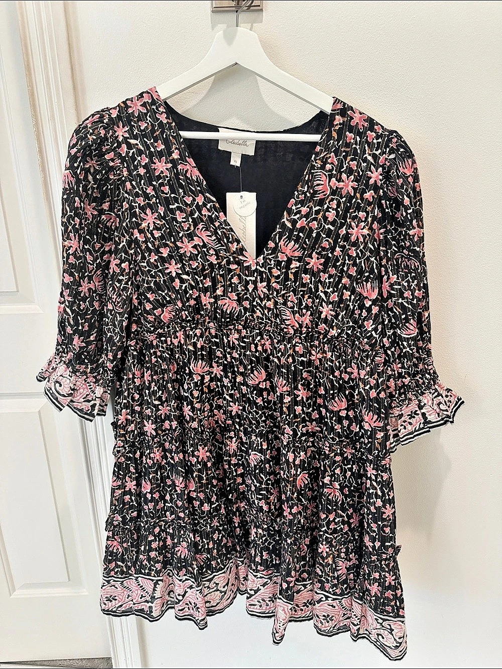 Cleobella Floral Mini Dress in Black & Pink Size XL